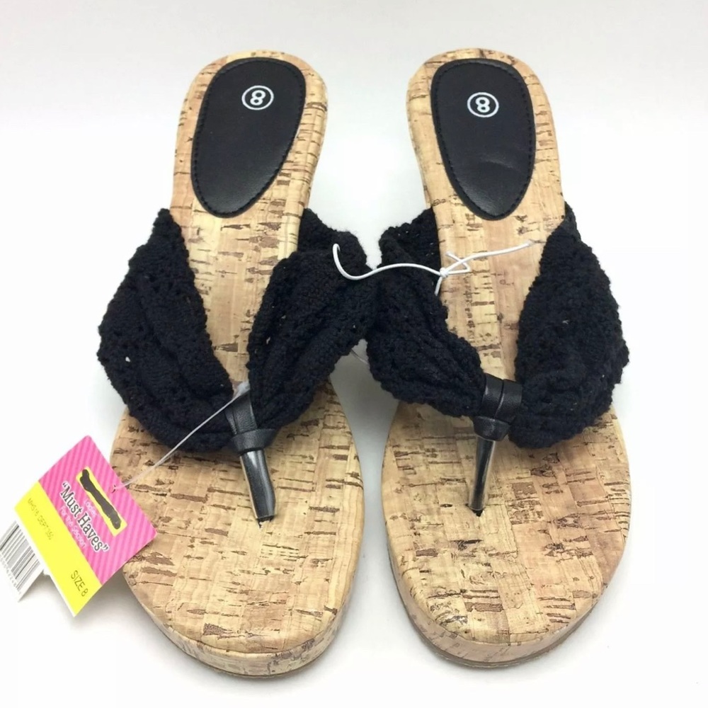 Women’s cork wedge sandal with black lace